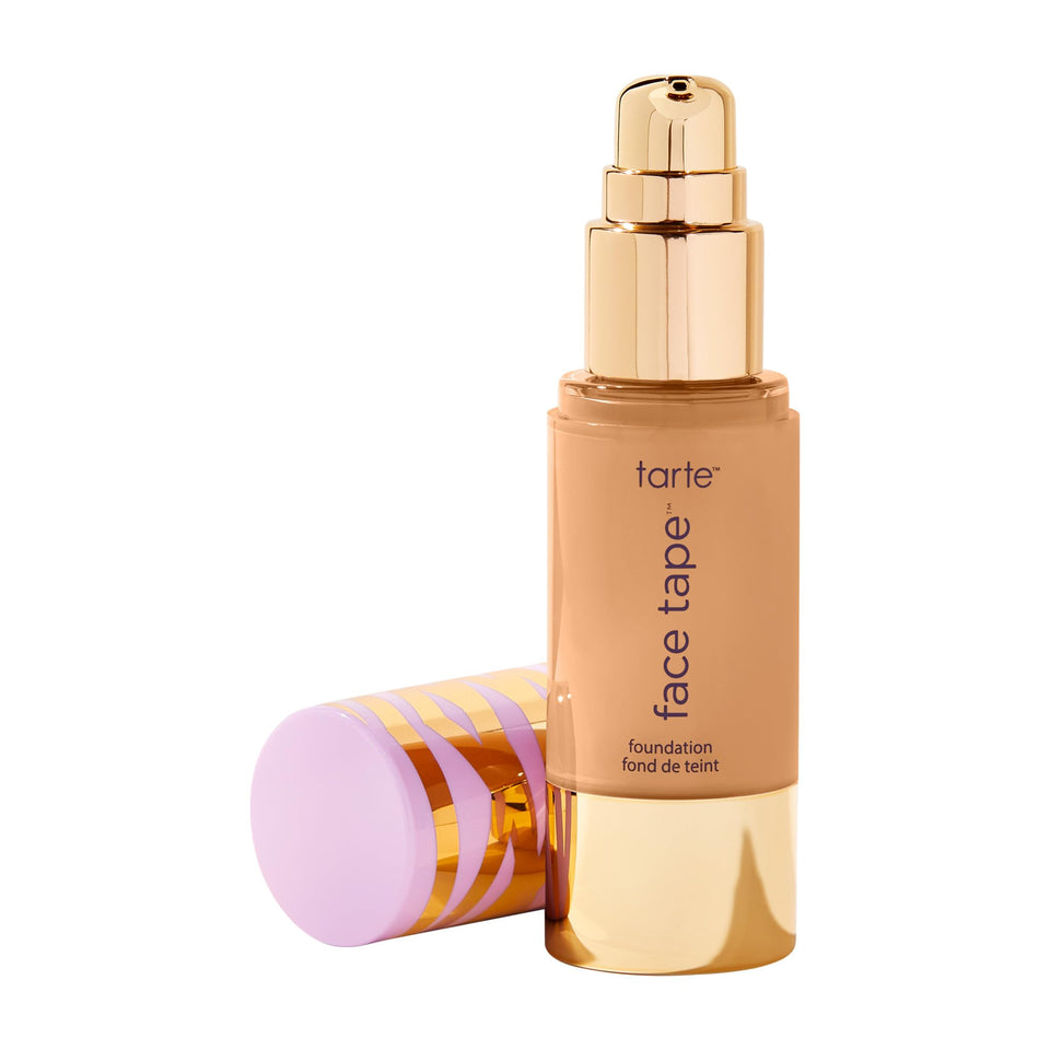 Tarte Face Tape Foundation packaging highlights vegan formula and full-coverage potential.