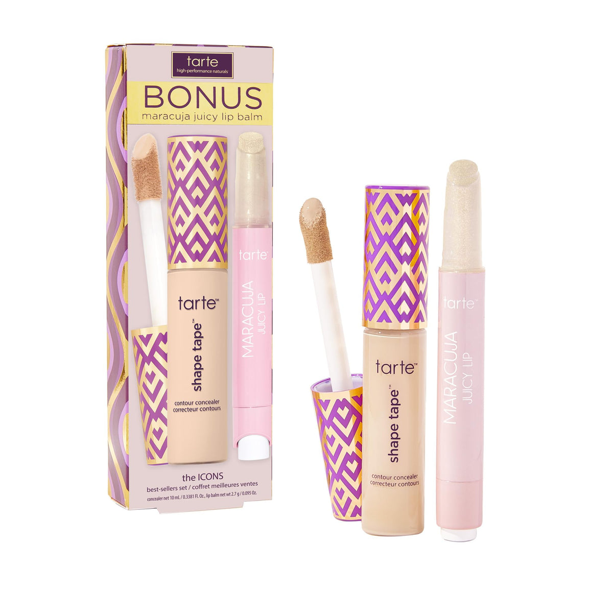 tarte icons duo packaging shows full-coverage concealer and hydrating lip balm.