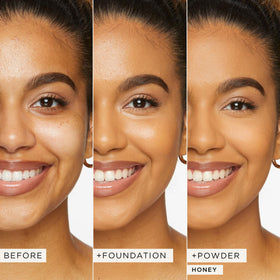 tarte loose powder puff-application demonstrates precise, lightweight oil absorption for natural finish