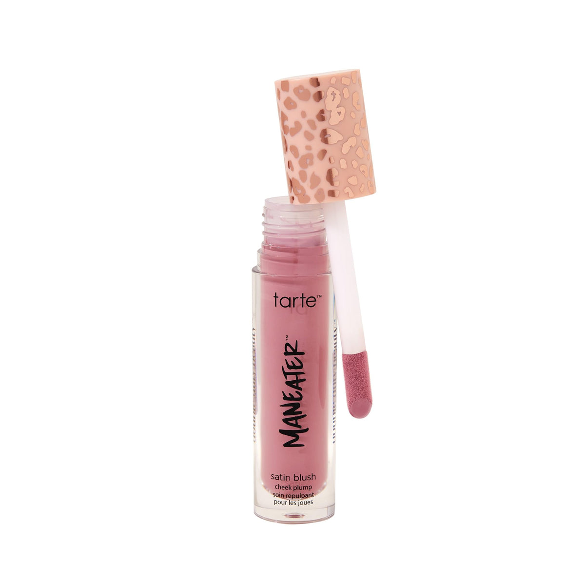 tarte maneater satin blush packaging close-up highlights sleek bottle and applicator.