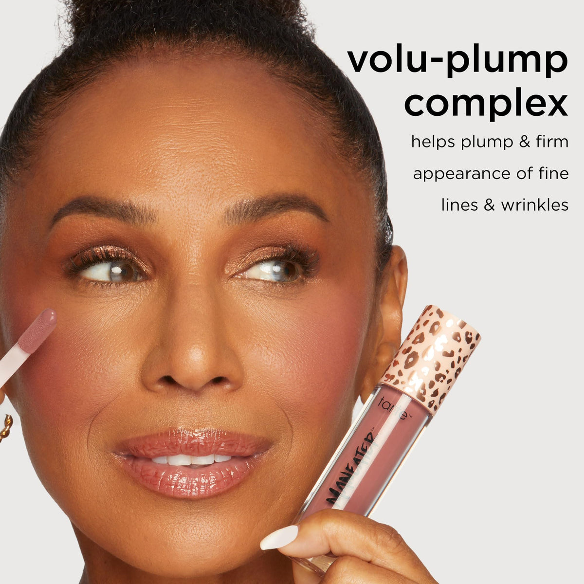 tarte maneater volu-plump complex ingredient graphic emphasizes hydration and plump look.
