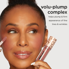 tarte maneater volu-plump complex ingredient graphic emphasizes hydration and plump look.