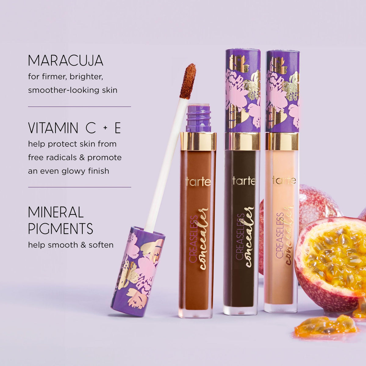 tarte maracuja creaseless concealer packaging and shade display