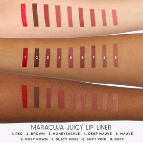 Tarte Maracuja Juicy Lip Liner ten-plus superfruit complex close-up for nourishing results.