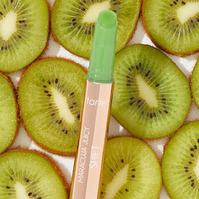 tarte maracuja juicy lip shift application brush shows even, precise coverage.