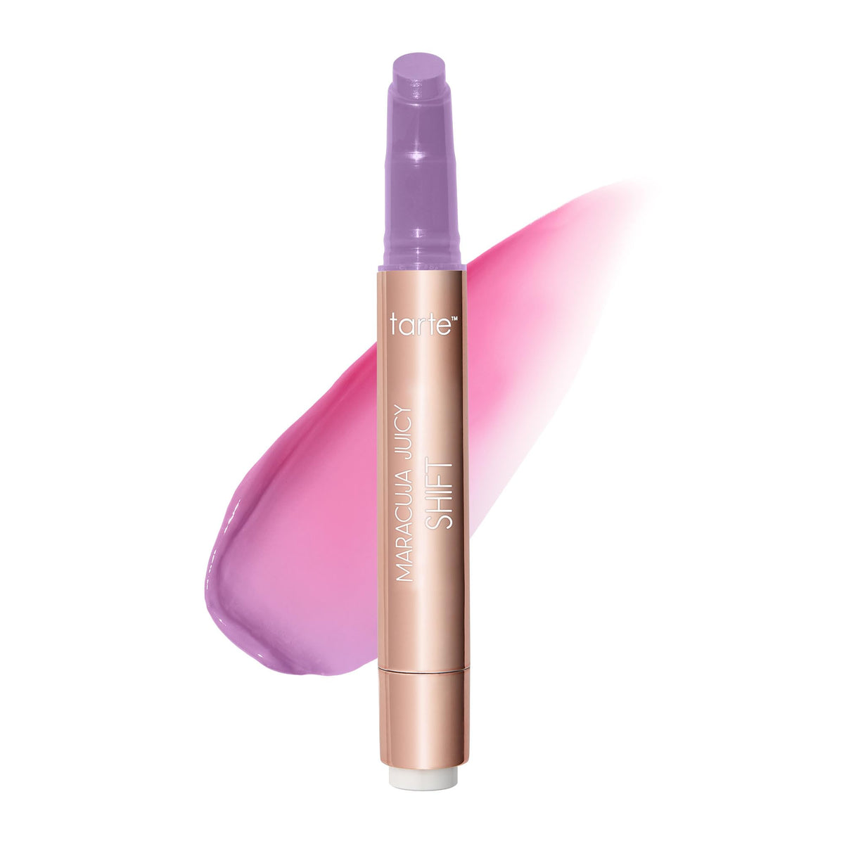 tarte maracuja juicy lip shift bottle closeup shows hydrating gloss with pink color shift