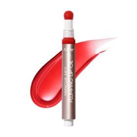 Tarte Maracuja Juicy Plumping Lip Oil bottle closeup highlighting glossy hydration and conditioning.