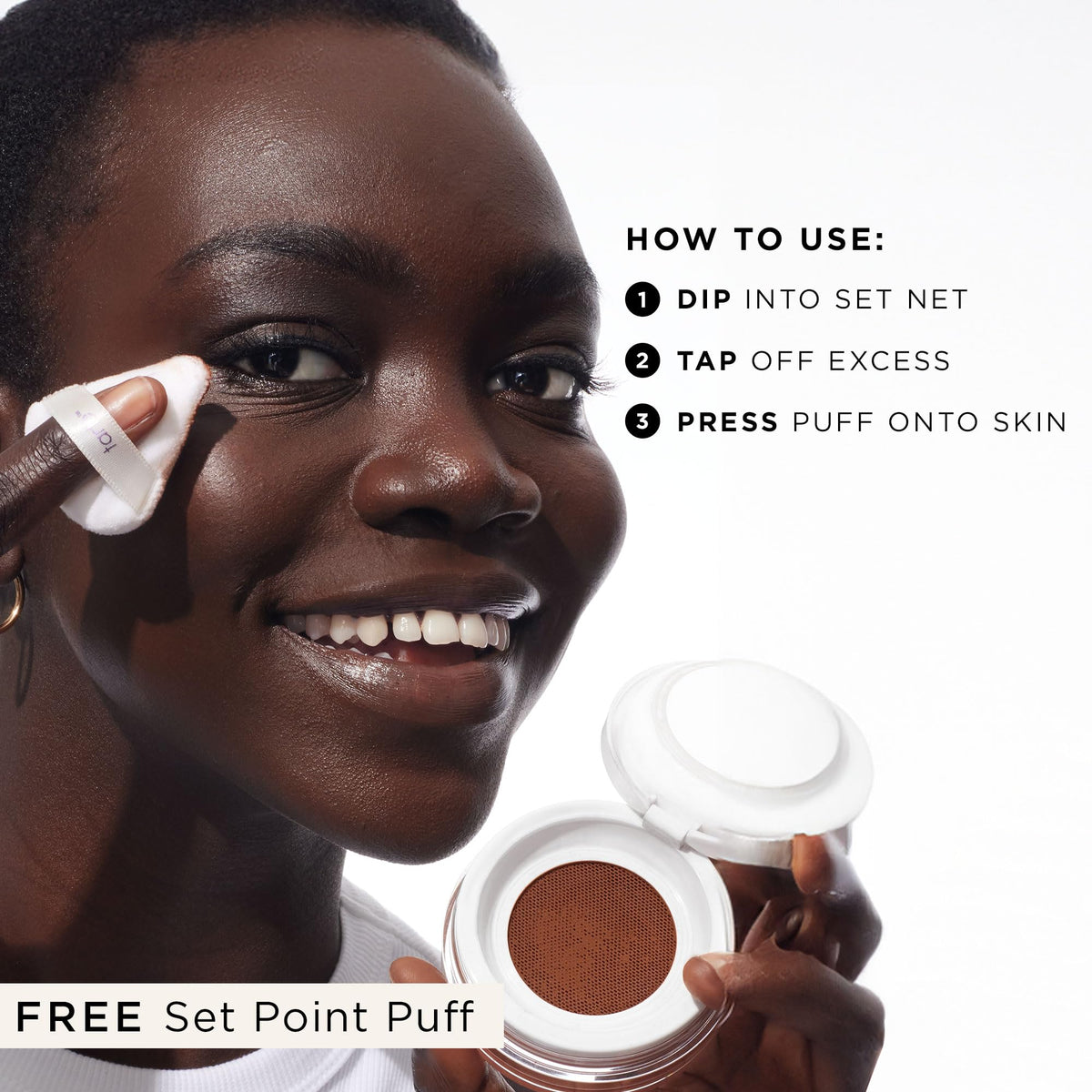 tarte creaseless setting powder close-up showing pore-blur for a soft-focus look