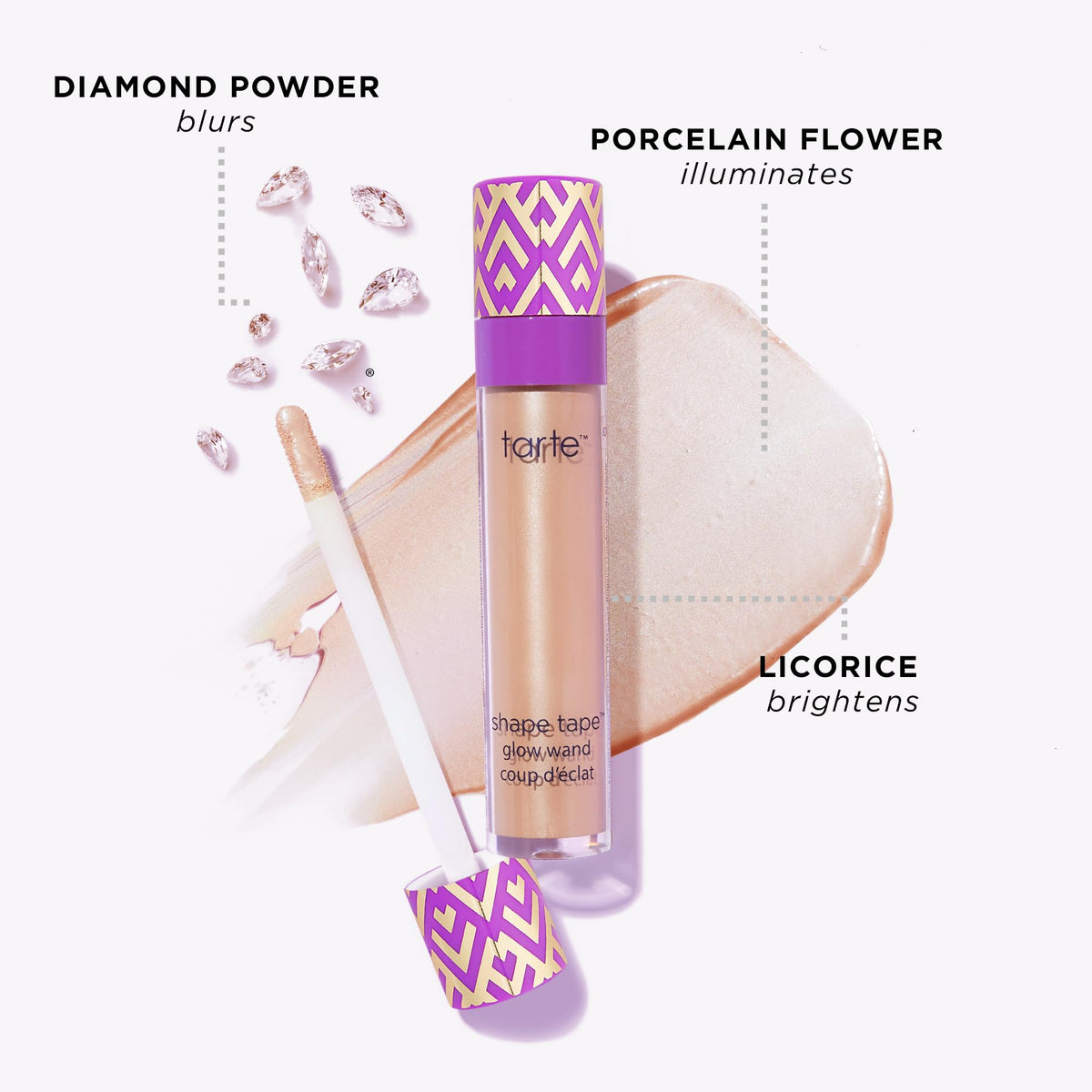 tarte Shape Tape Glow Wand swatches on cheek show sheer luminosity