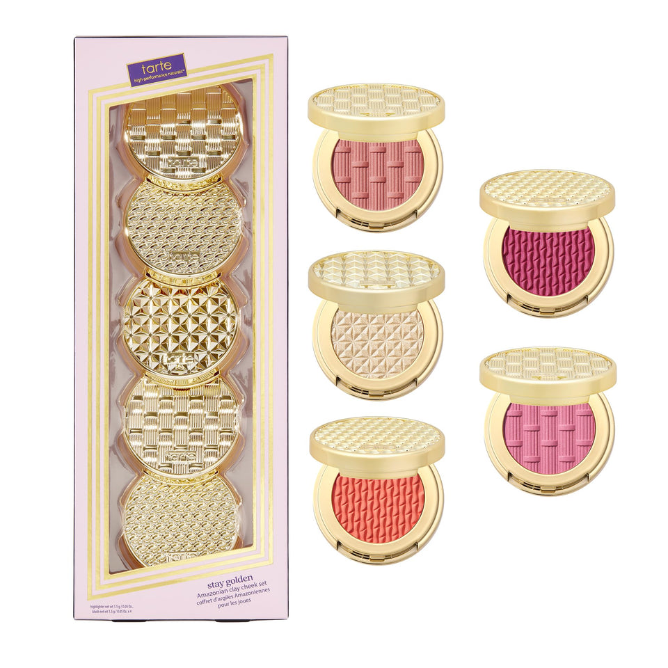 tarte Stay Golden compact blush showing five shades for a long-lasting natural glow.