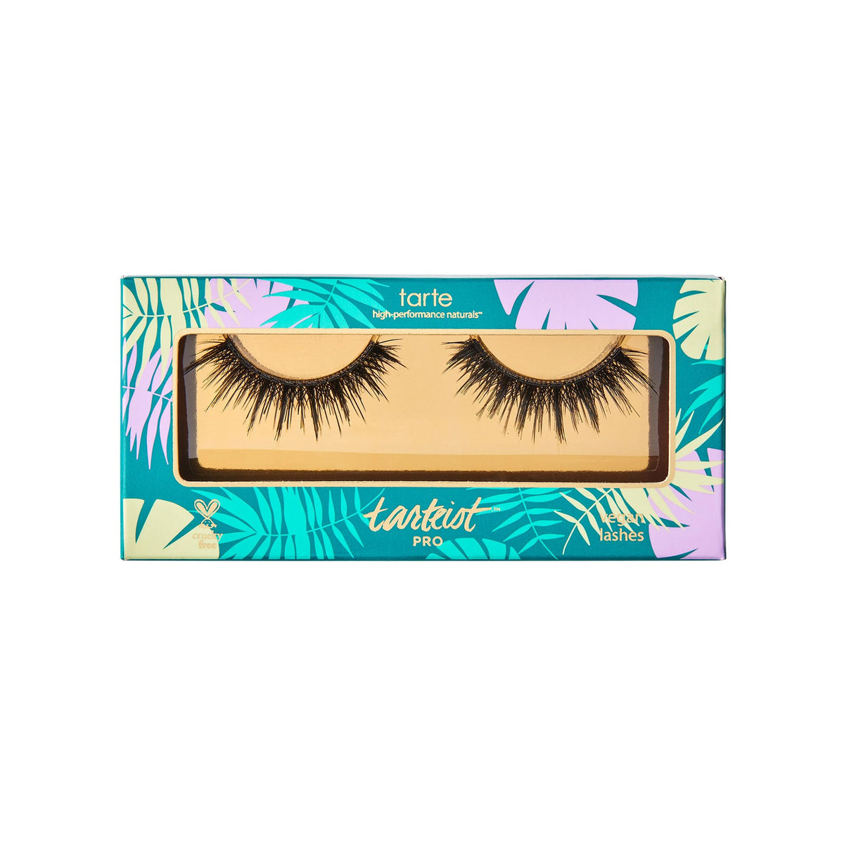Tarte tarteist PRO lashes closeup showing clear band and 3D flutter for bold look.