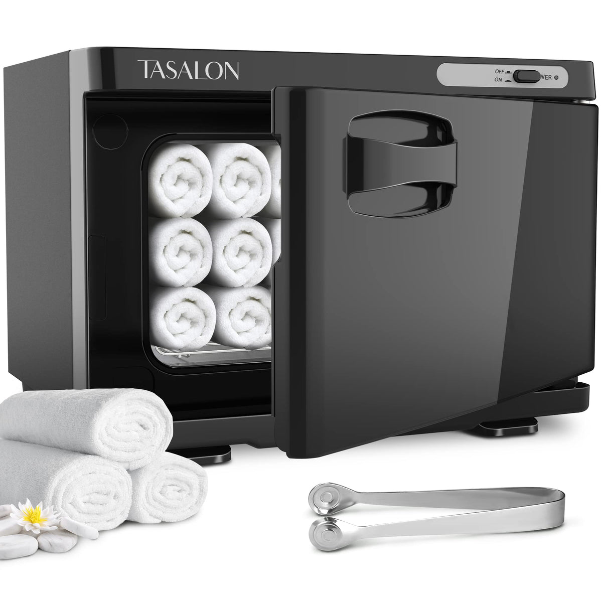 TASALON 8L hot towel warmer front view ready for professional spa use