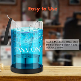 TASALON Barber Jar Pack used to soak nail instruments in a manicure shop.