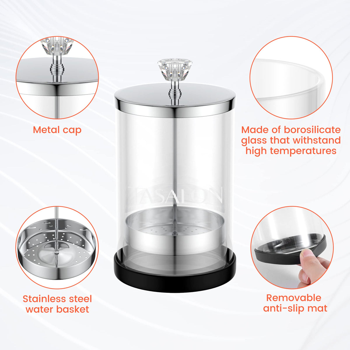 TASALON Barber Jar Pack with non-slip bottom for stable counter use.