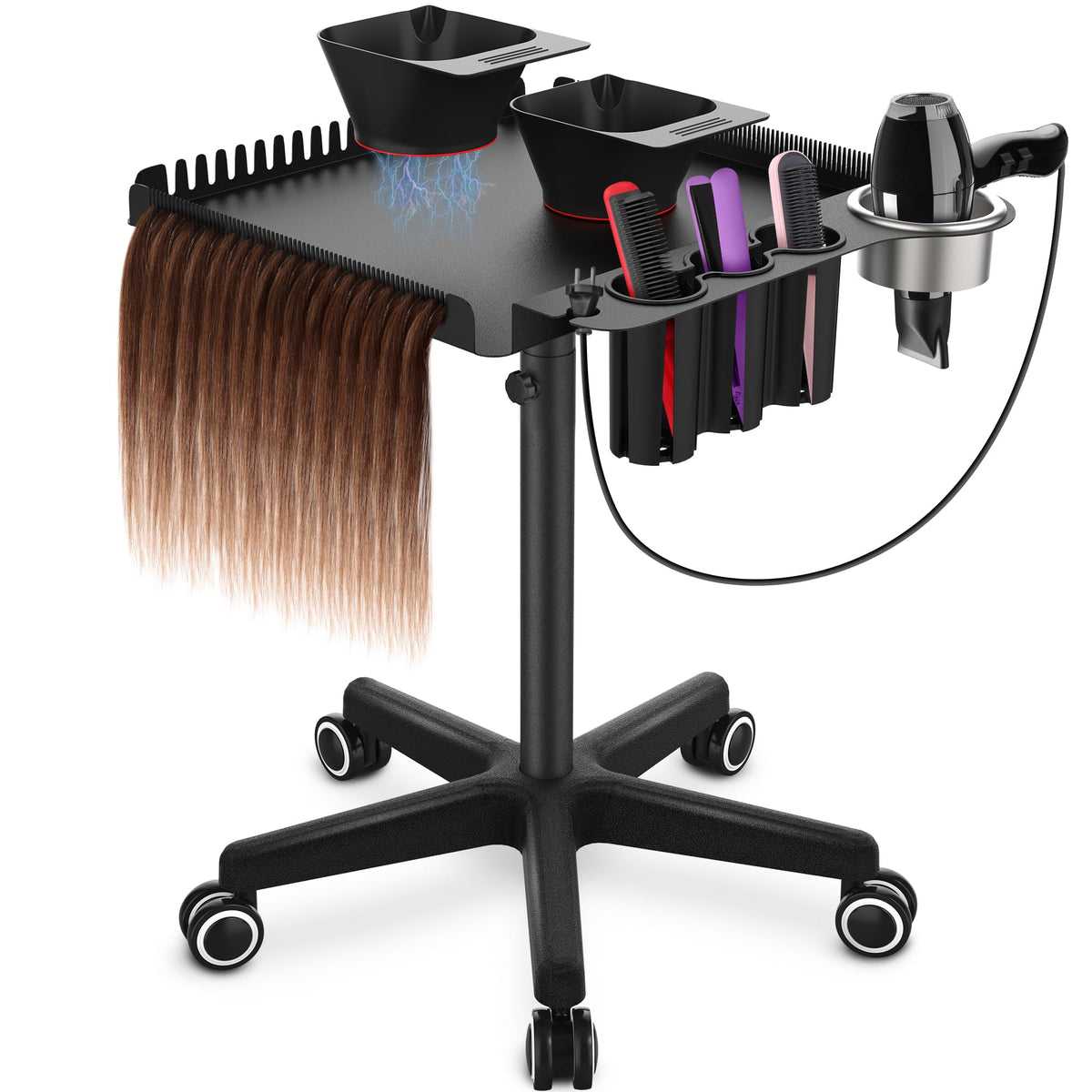 TASALON black rolling tray cart with wheels for easy salon mobility