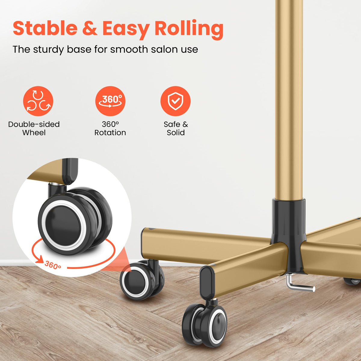Smooth rolling wheels enable easy repositioning between stations.