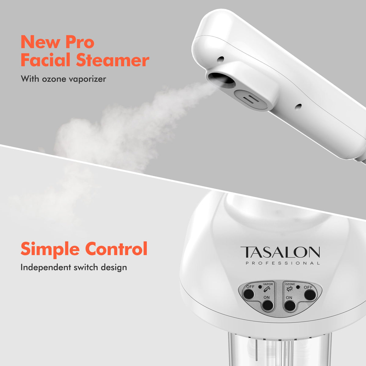 TASALON facial steamer with ozone function for deep pore prep.