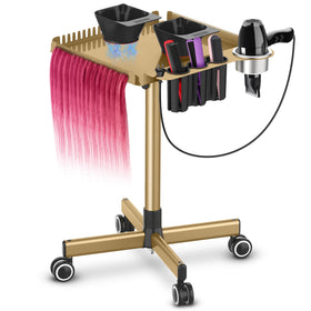 TASALON Gold Salon Tray on Wheels with portable workstation for efficient styling.