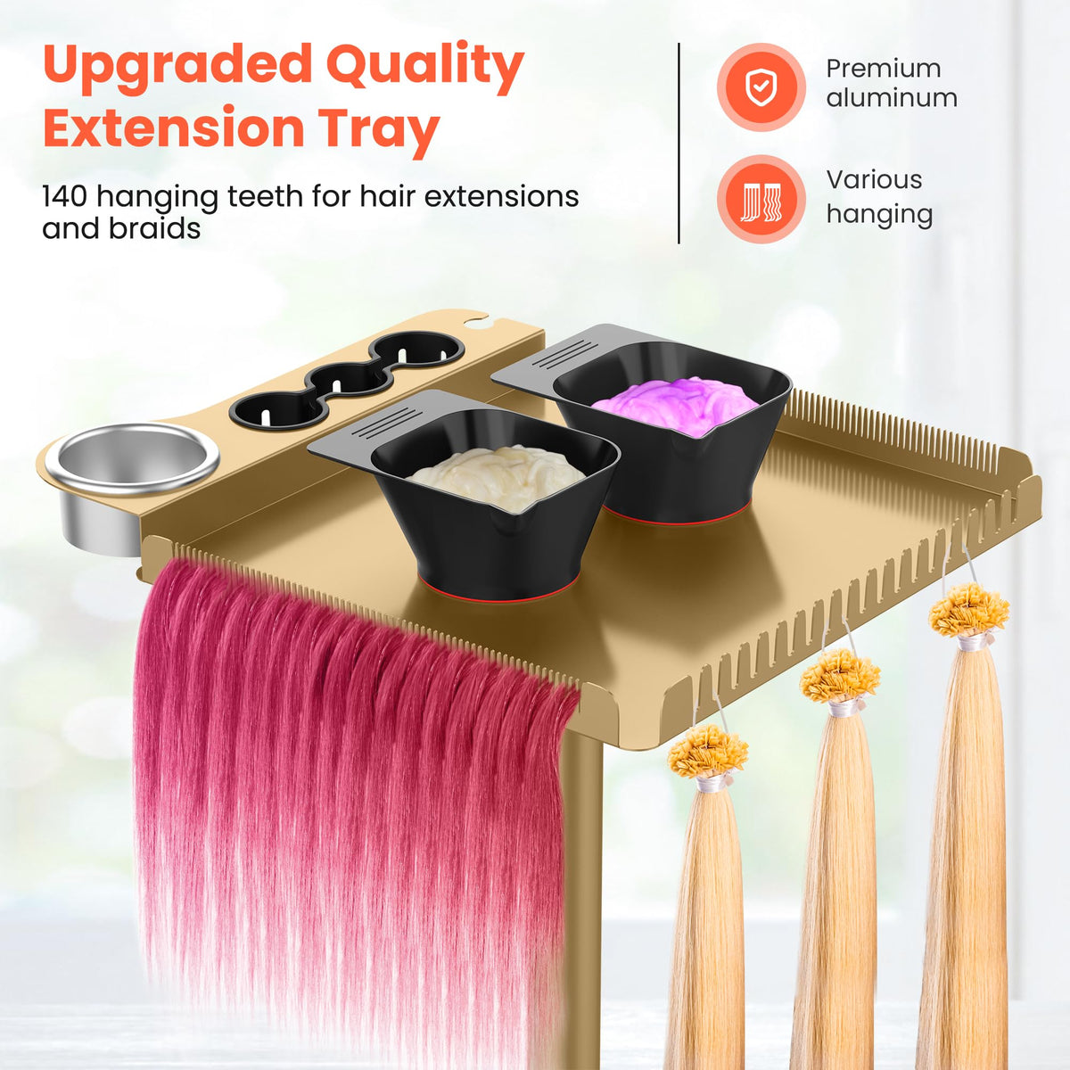 Hair extension holder keeps extensions tangle-free while you work.