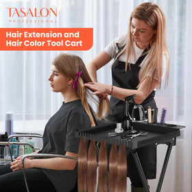 TASALON hair extension stand supports quick stylist swaps