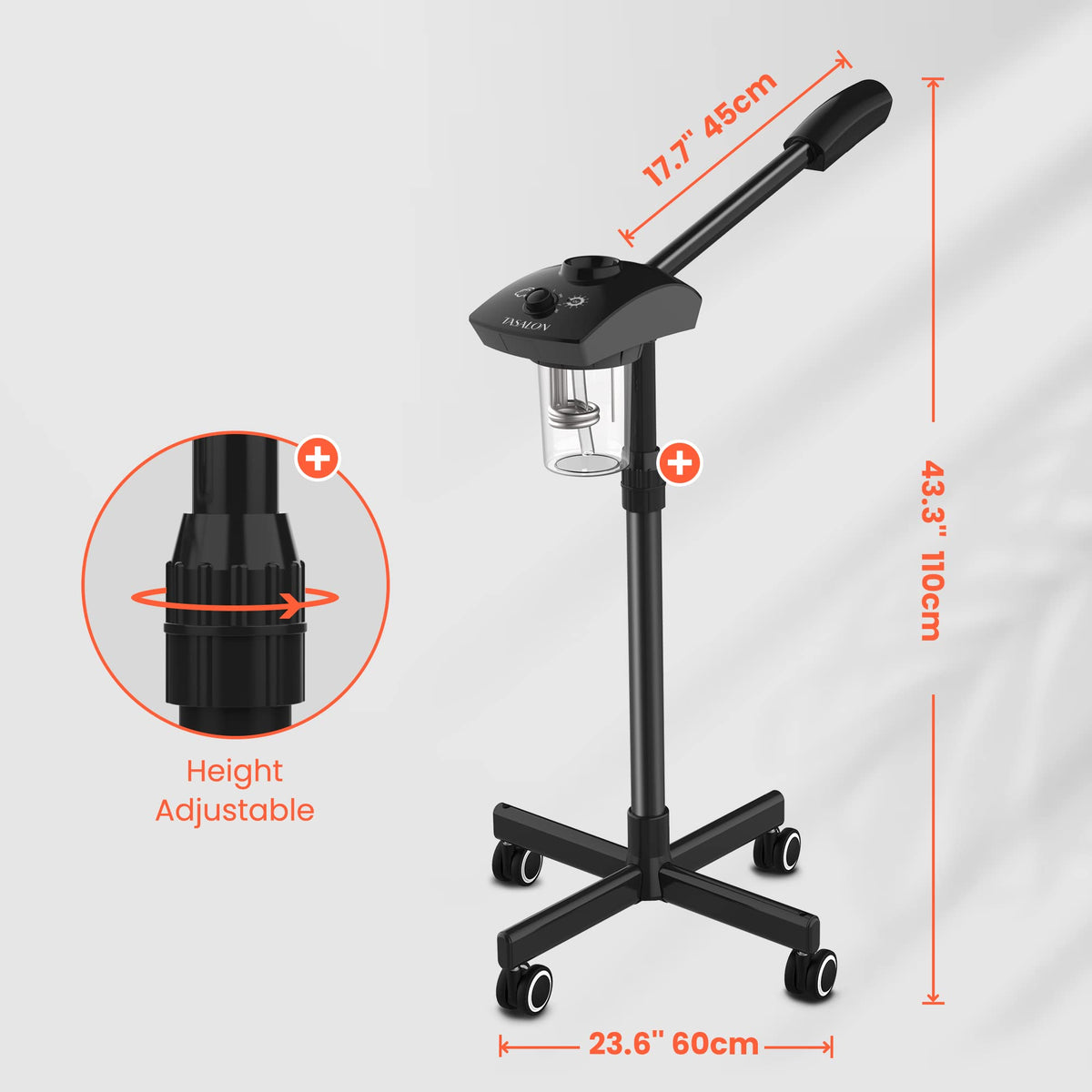 TASALON Ionic Facial Steamer nozzle 360 rotate enables easy full-face steaming