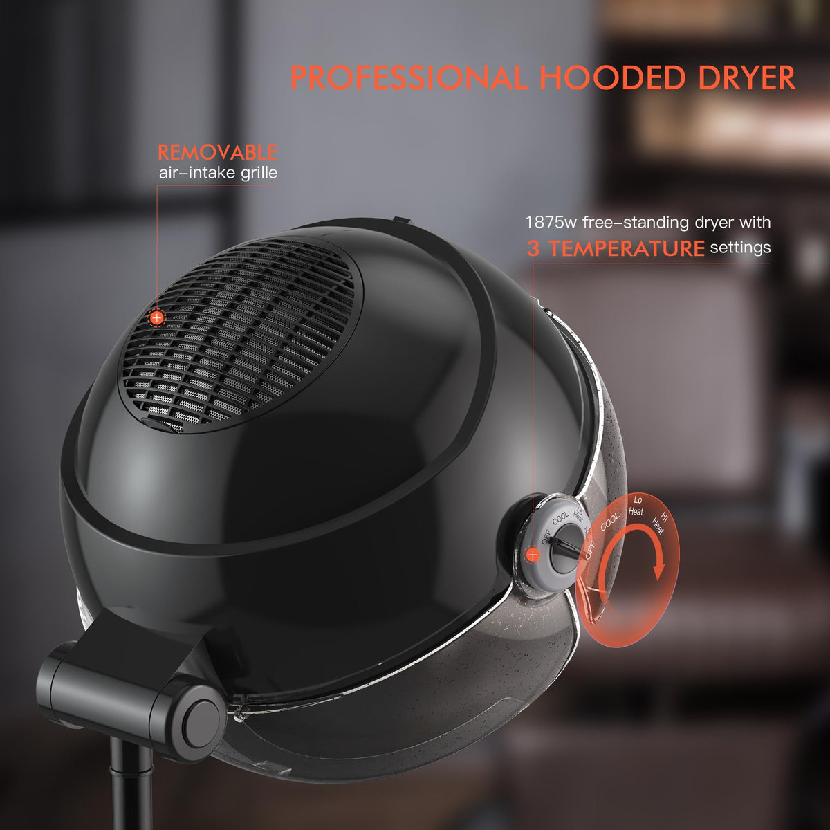 TASALON Ionic Hooded Hair Dryer with ionic generator switch for smoother, shinier hair.