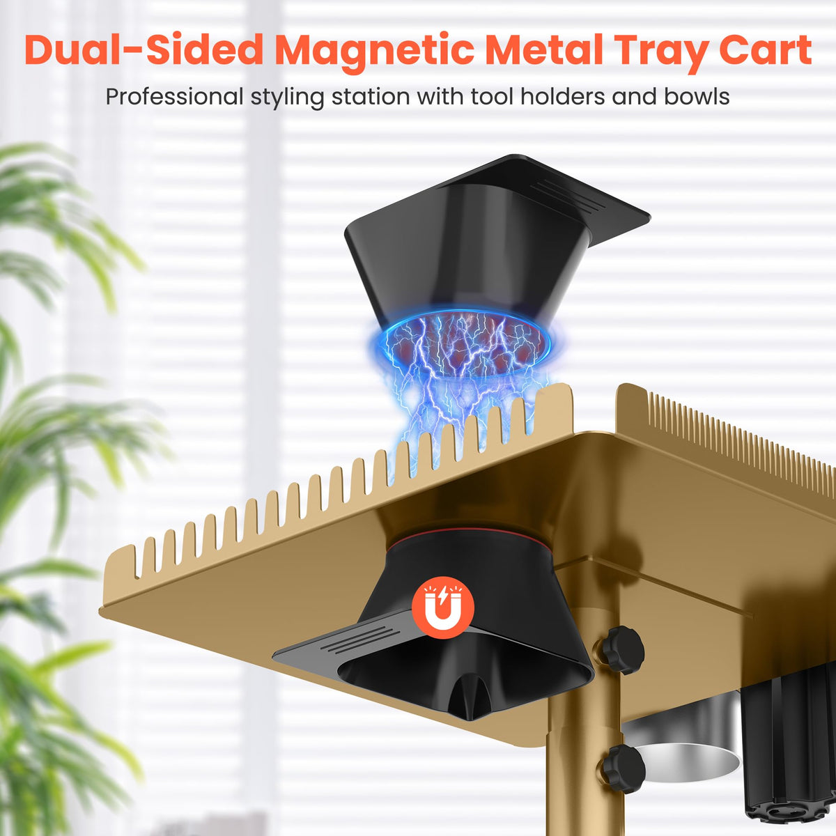TASALON magnetic dye bow attachment secures color bowls to reduce spills.