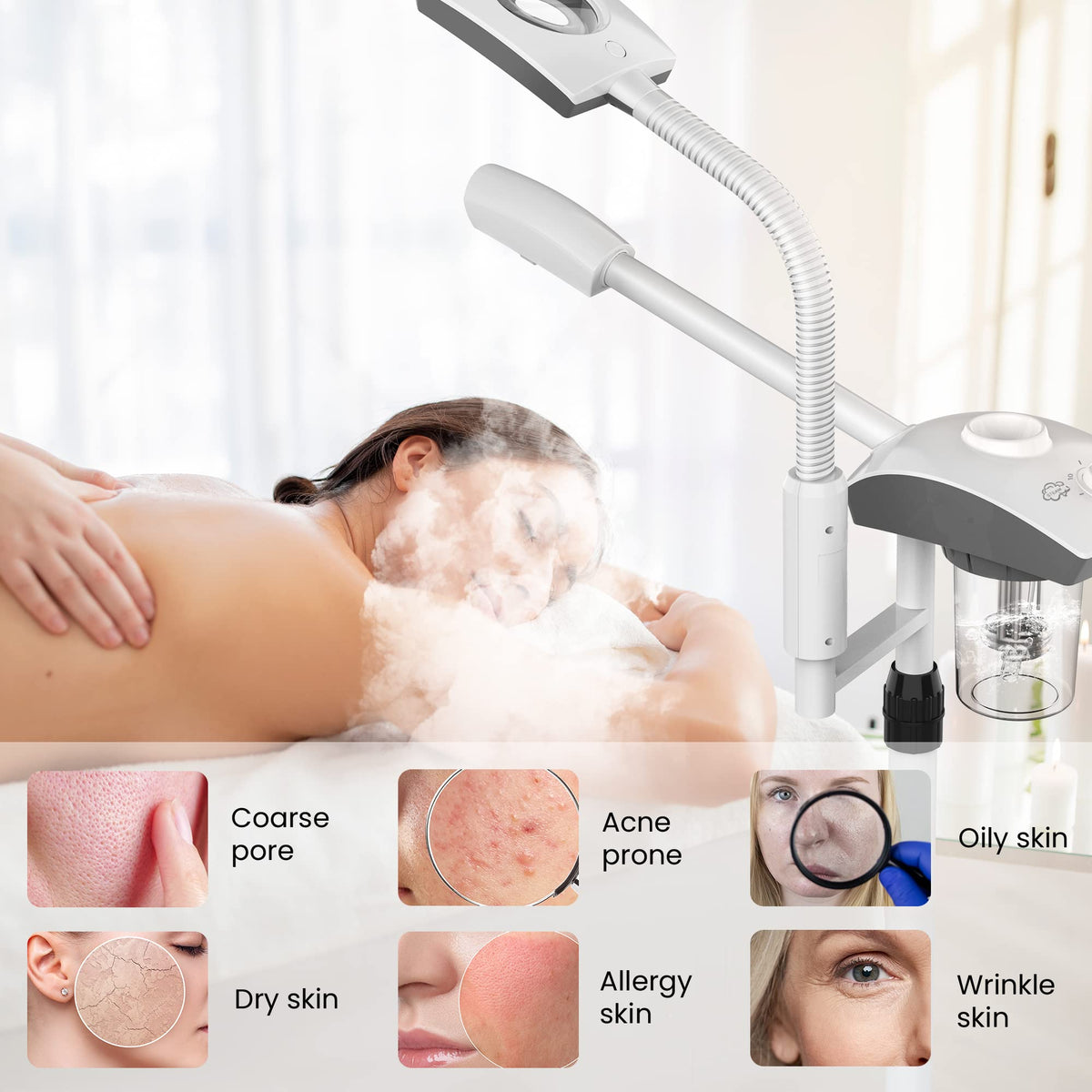 TASALON adjustable arm provides versatile angles for treatments.