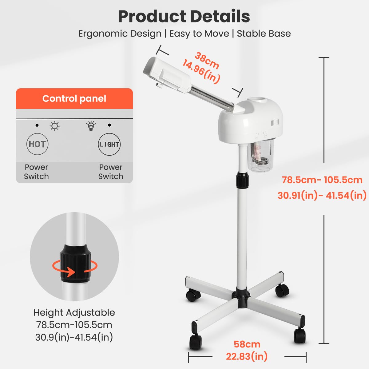 TASALON Professional Facial Steamer height-adjustable design for different treatments
