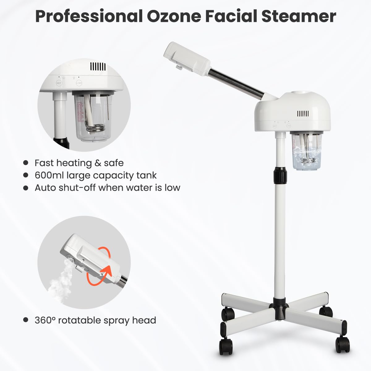 TASALON Professional Facial Steamer roller-base for smooth room mobility