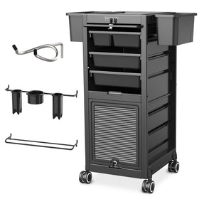 TASALON Professional rolling salon cart – side view highlights mobile storage.
