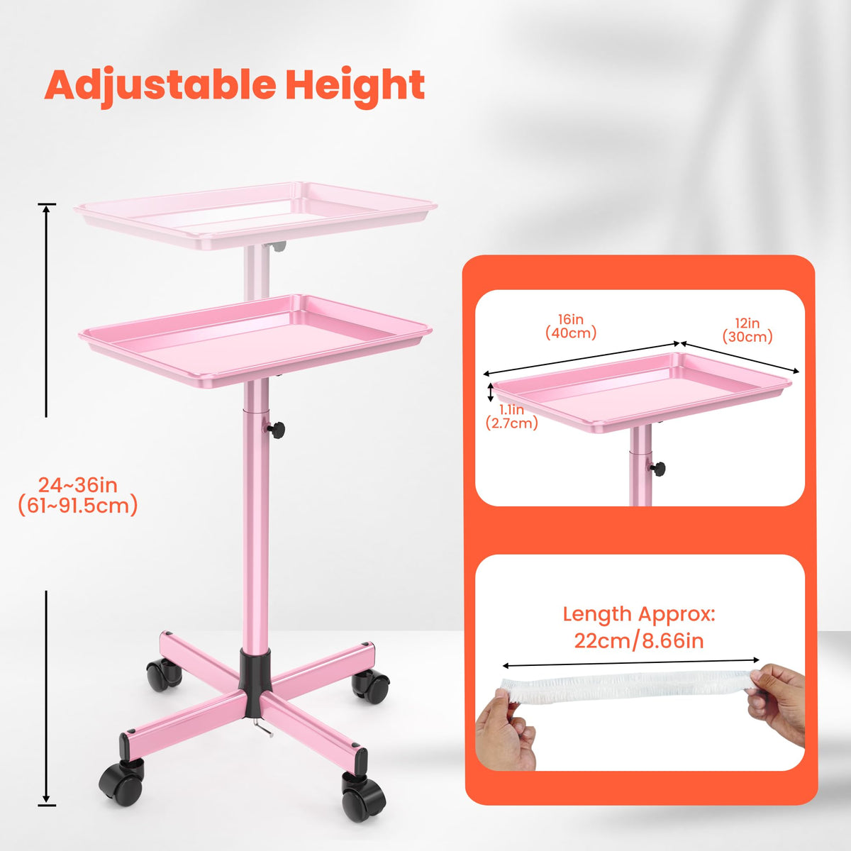 TASALON height adjustable cart keeps tools at ergonomic height for comfortable styling