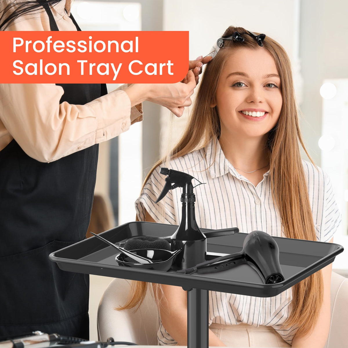 TASALON rolling salon cart spacious top tray holds tools and products.