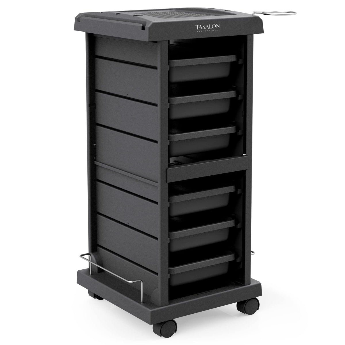 TASALON 6-tray organization on the salon trolley boosts workspace efficiency.