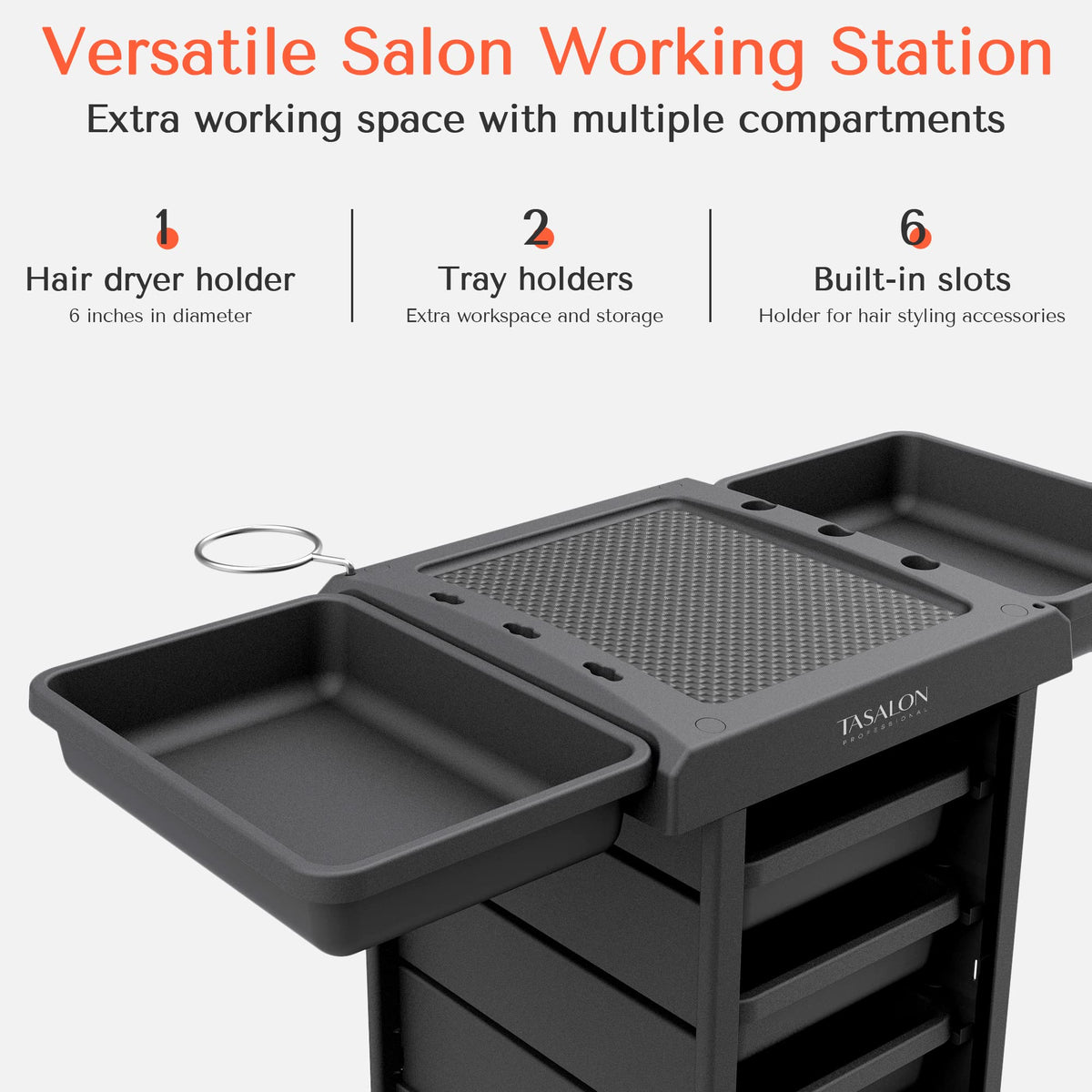 TASALON mobile workstation with smooth wheels enables easy transport.
