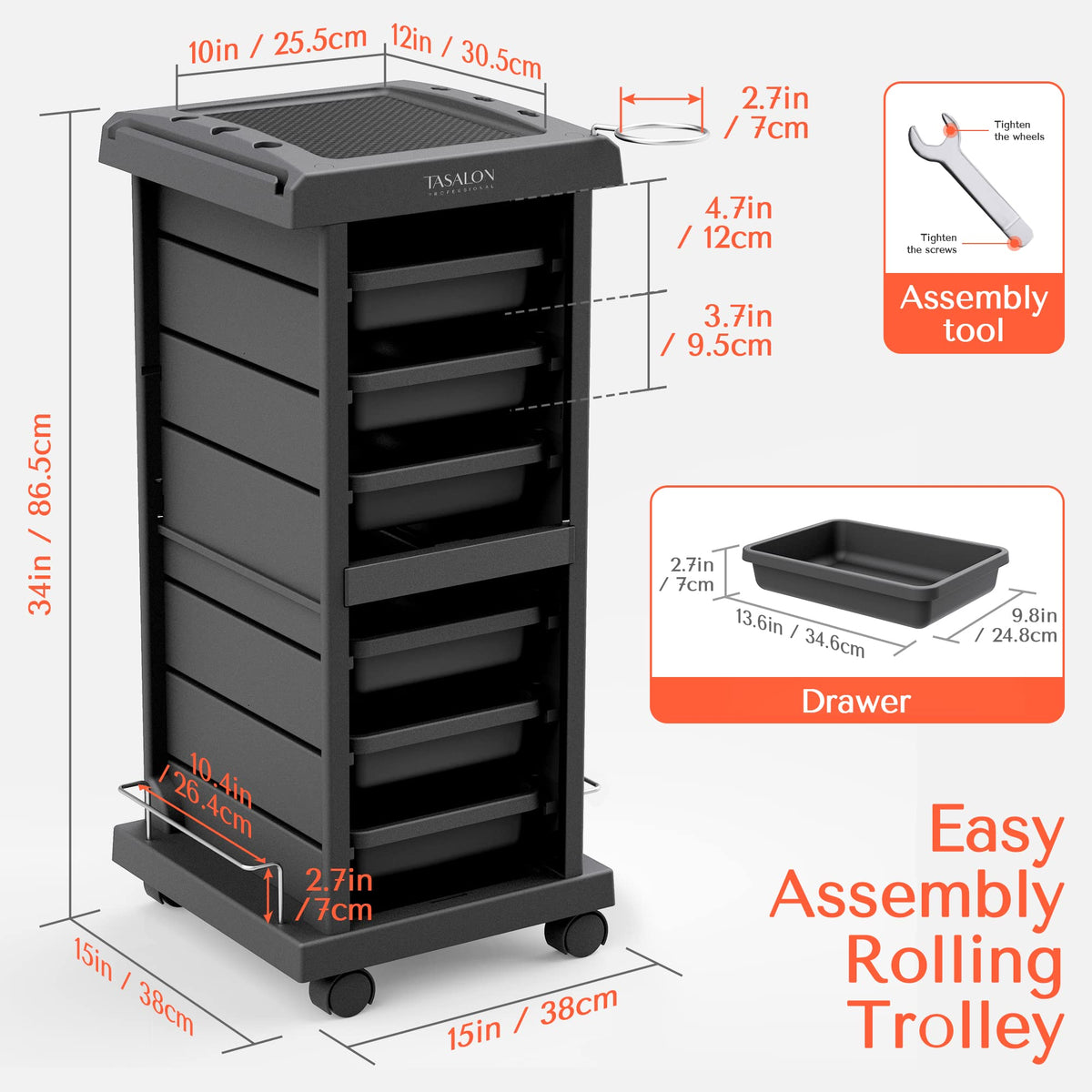 TASALON soft-wheels protect floors while rolling the trolley.