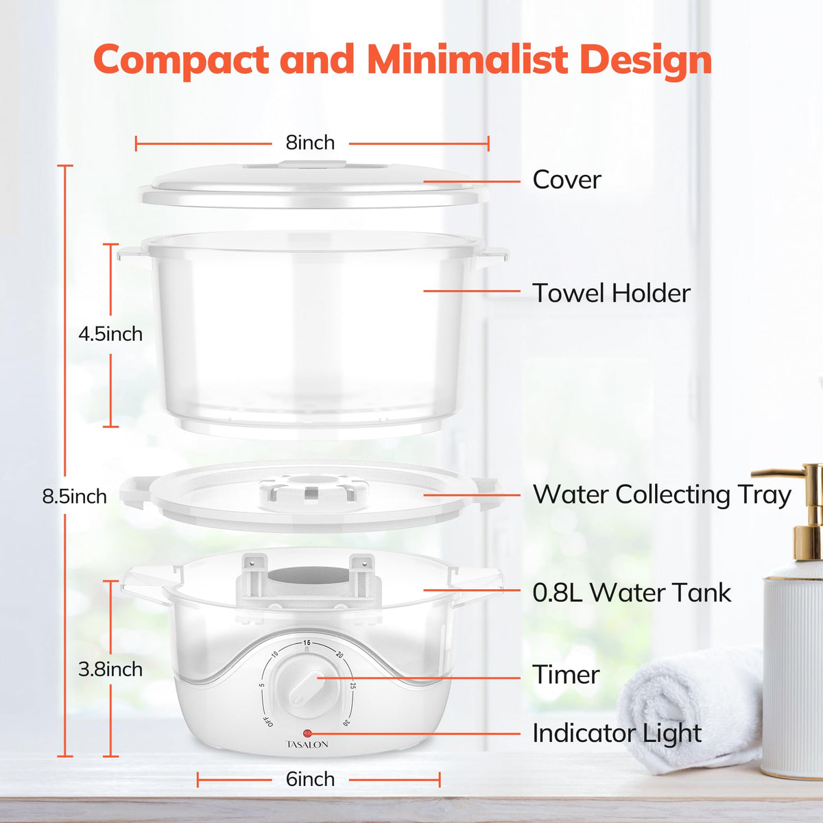 TASALON White Hot Towel Steamer towel holder keeps towels organized.