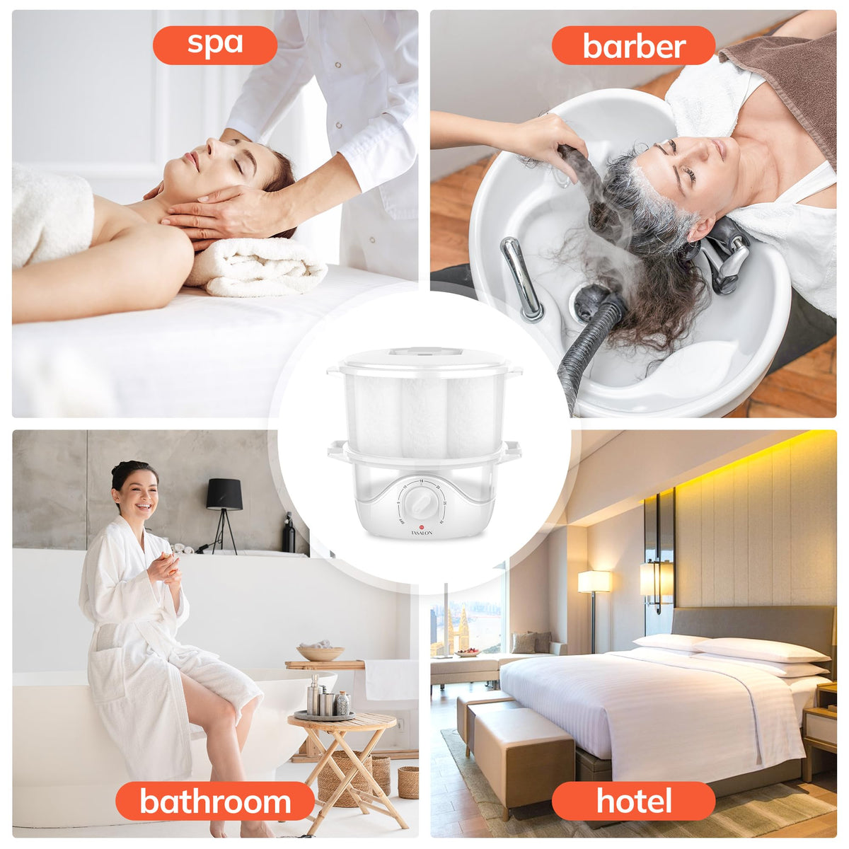 TASALON White Hot Towel Steamer water tray enables tidy operation.