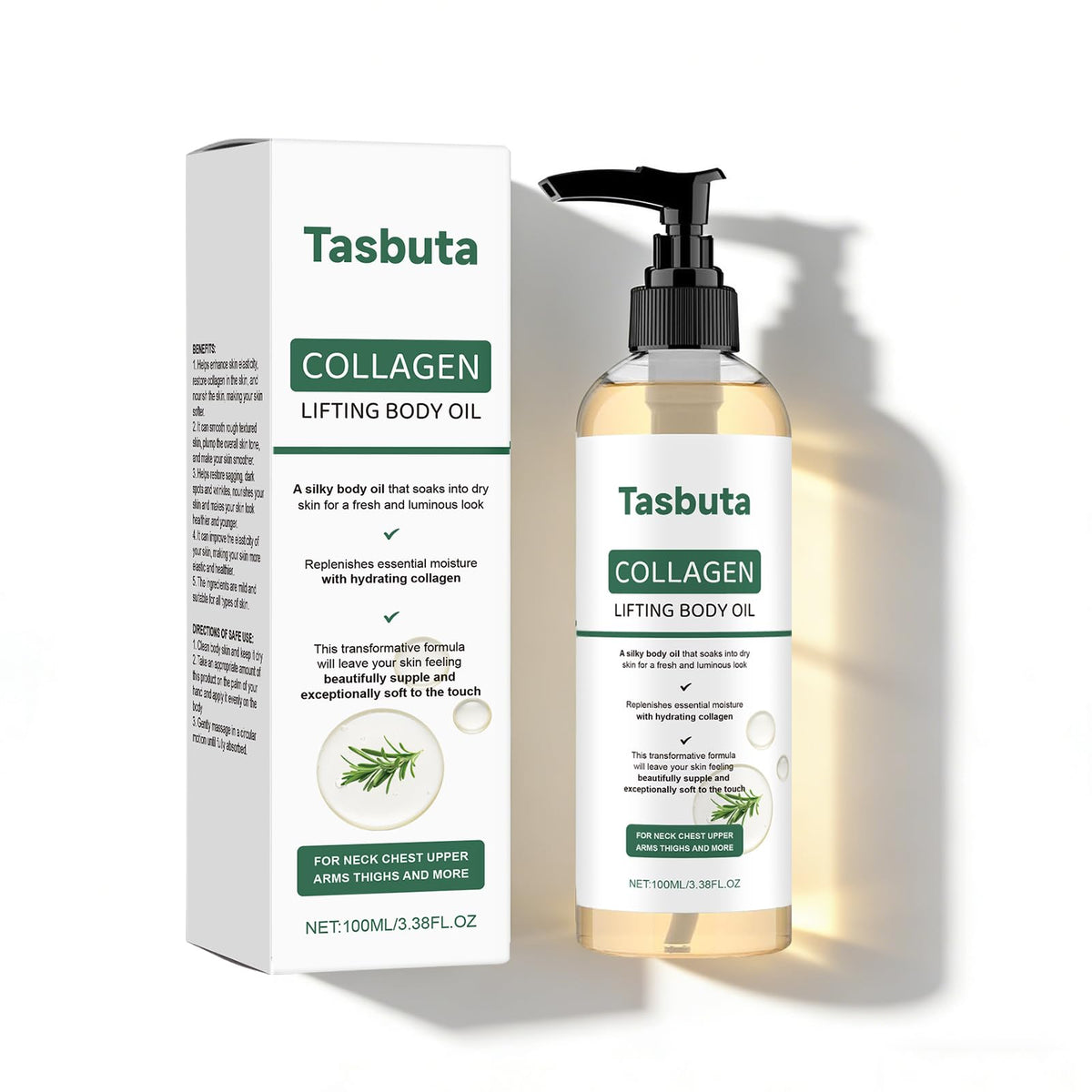 Tasbuta Collagen Lifting Body Oil bottle after shower for quick hydration