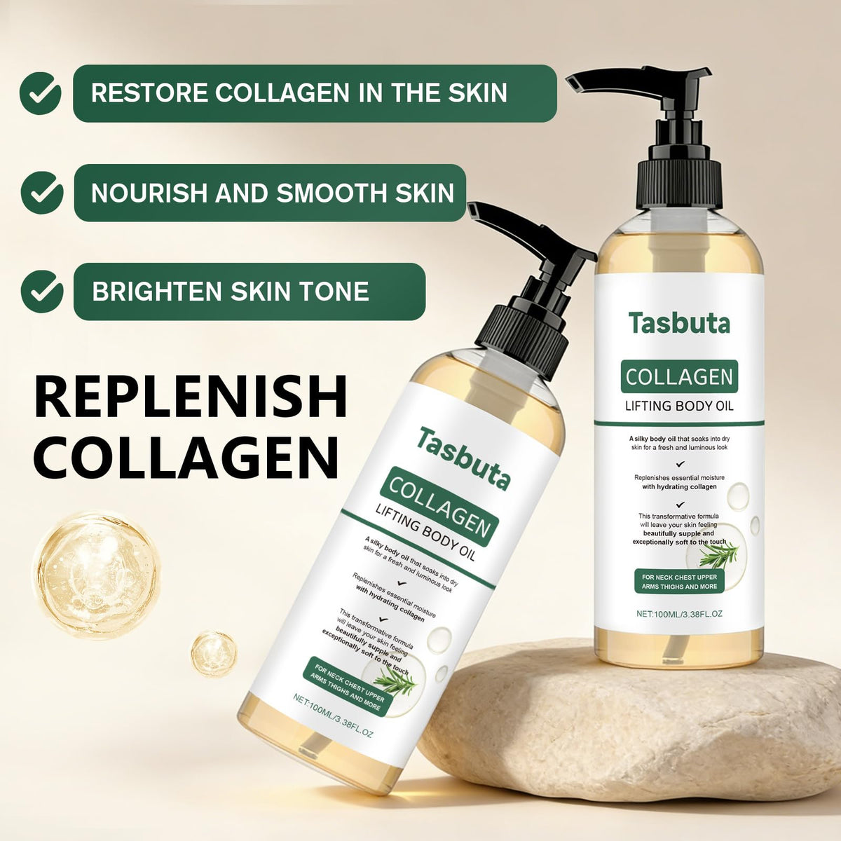 Tasbuta Collagen Lifting Body Oil silky texture absorbs quickly