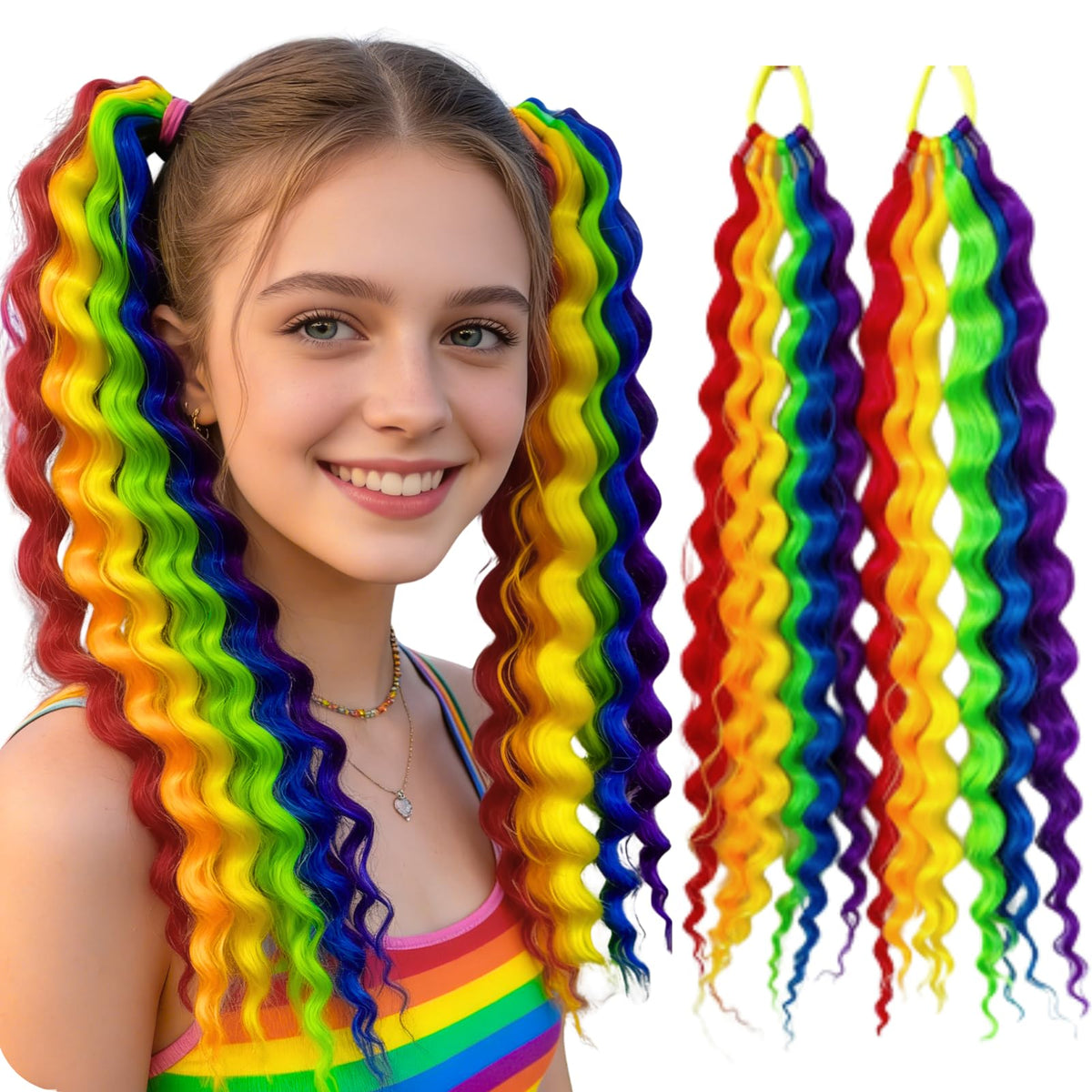TASHEEMA rainbow ponytail close-up texture for luxurious styling