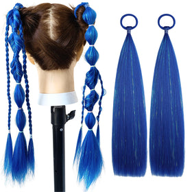 TASHEEMA Royal Blue Ponytail Extensions show vibrant color and sparkle for festival looks.