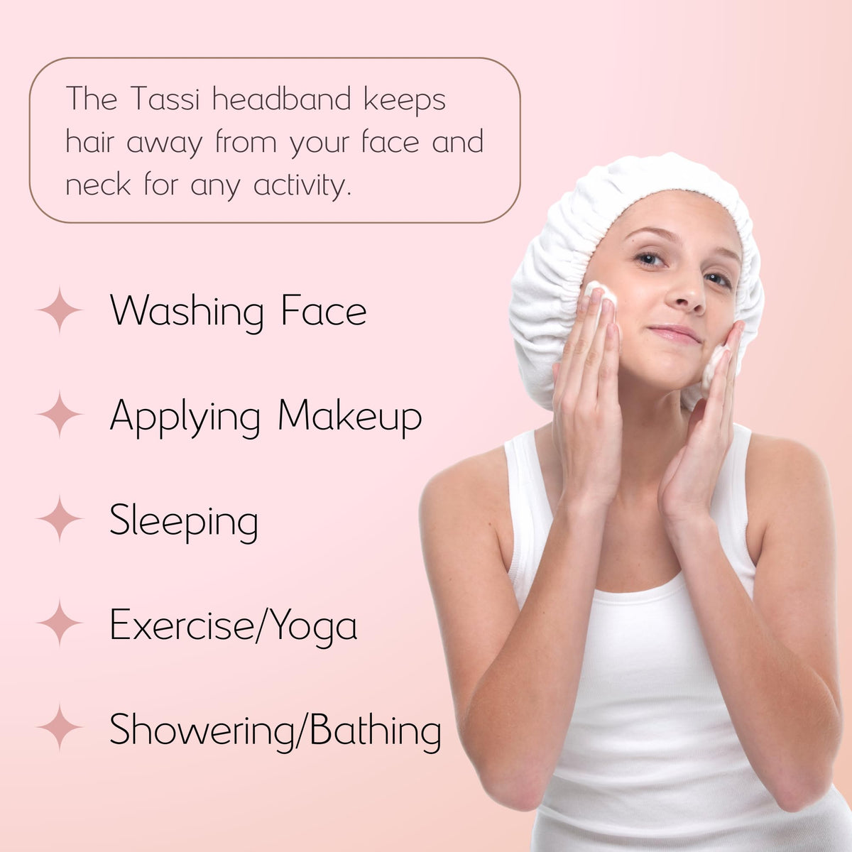 TASSI head wrap in use demonstrating quick, easy wrap.