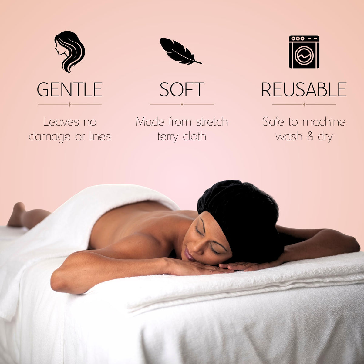 No marks: patented terry cloth design keeps your hairstyle intact with TASSI.