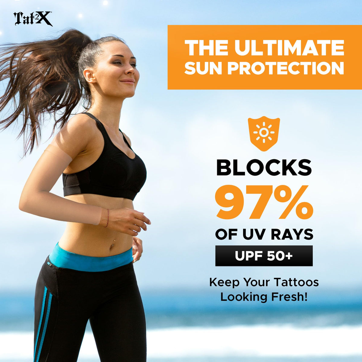 Tat2X tattoo cover up sleeve flatlock seam reduces irritation.