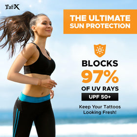 Tat2X tattoo cover up sleeve flatlock seam reduces irritation.