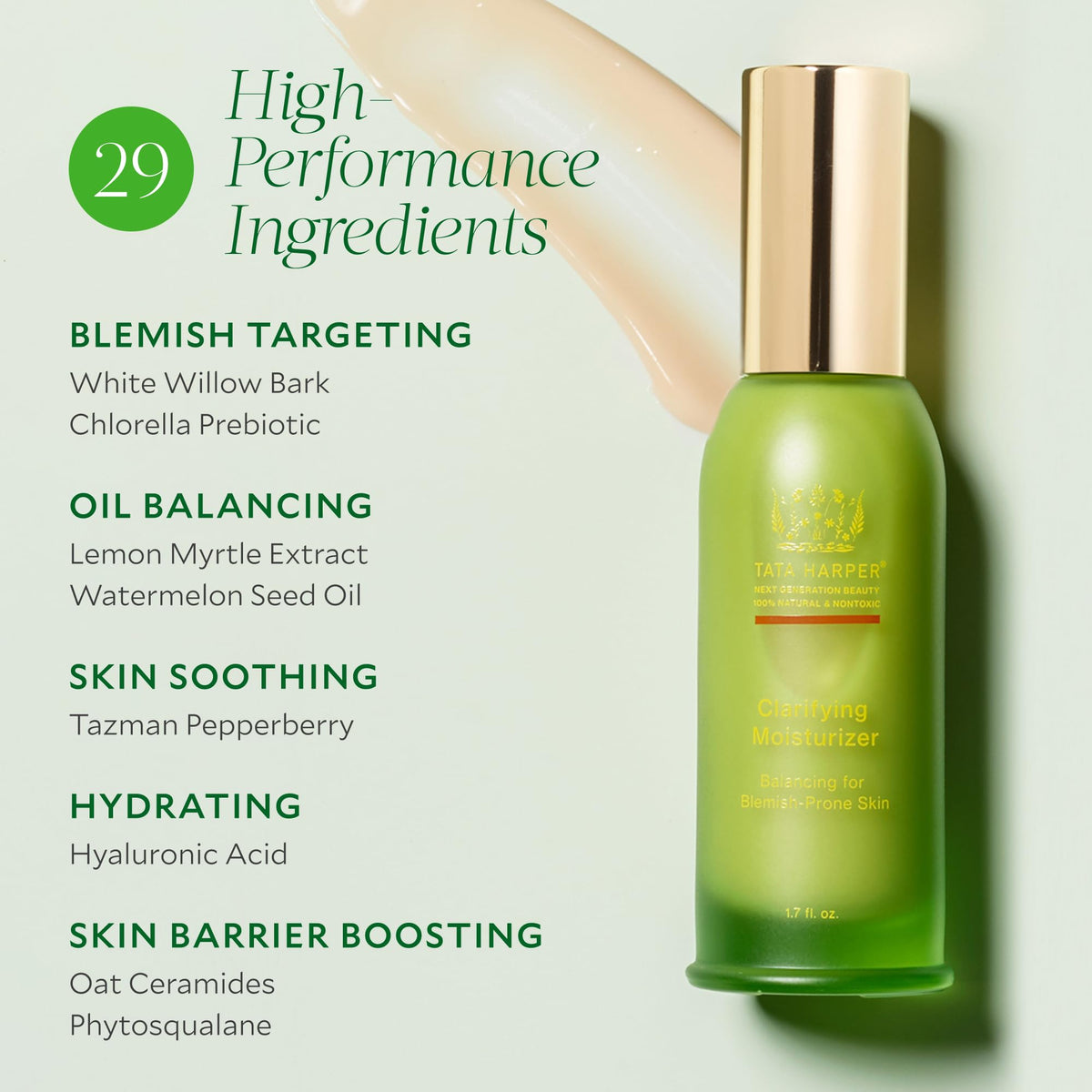 Tata Harper Clarifying Moisturizer texture ready for quick absorption and shine control.