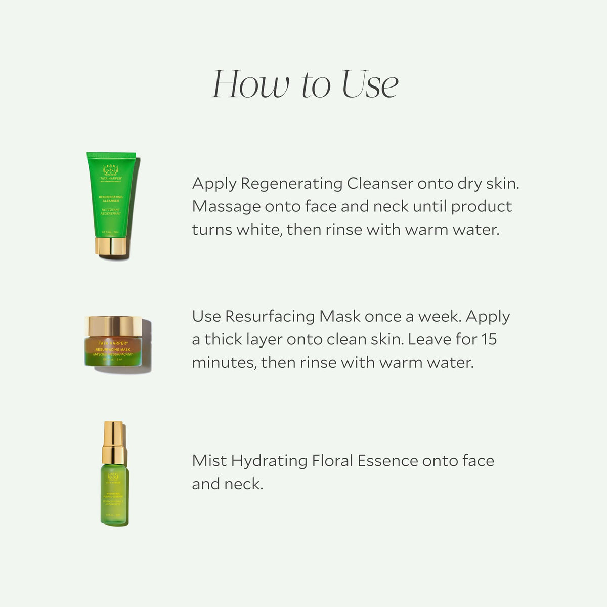 Tata Harper cleanser bottle close-up showcasing gentle natural cleansing action.