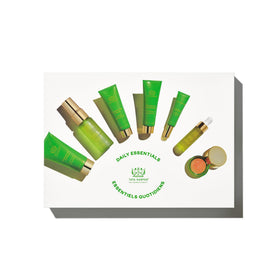 Travel case display with Tata Harper essentials organized for easy daily routine.