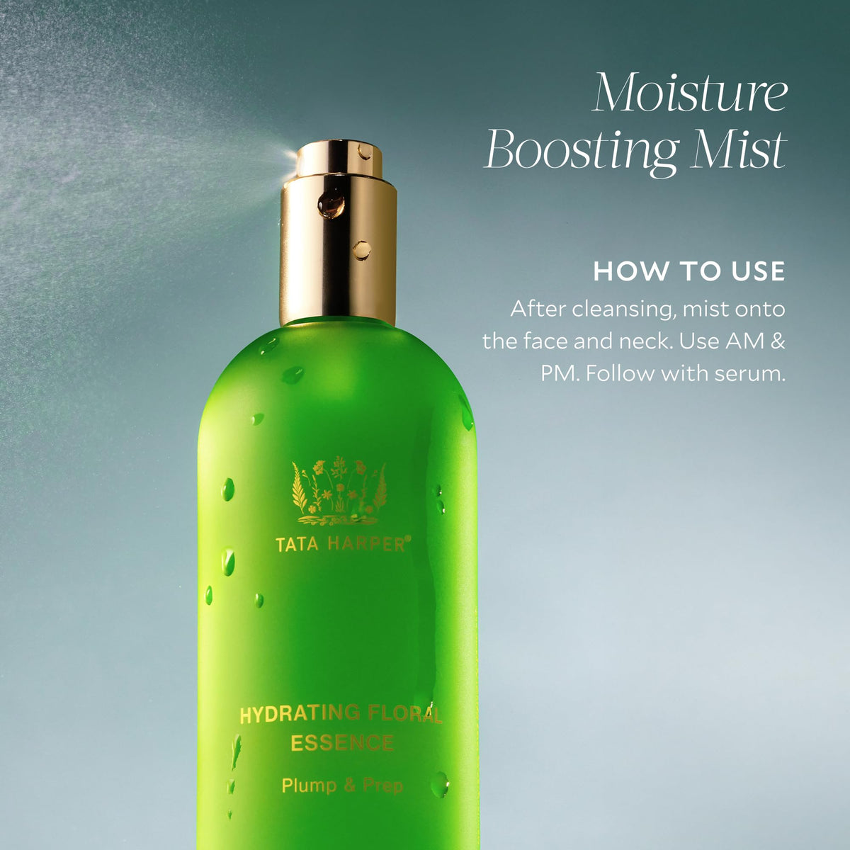 Tata Harper Hydrating Floral Essence label detail highlights elegant branding